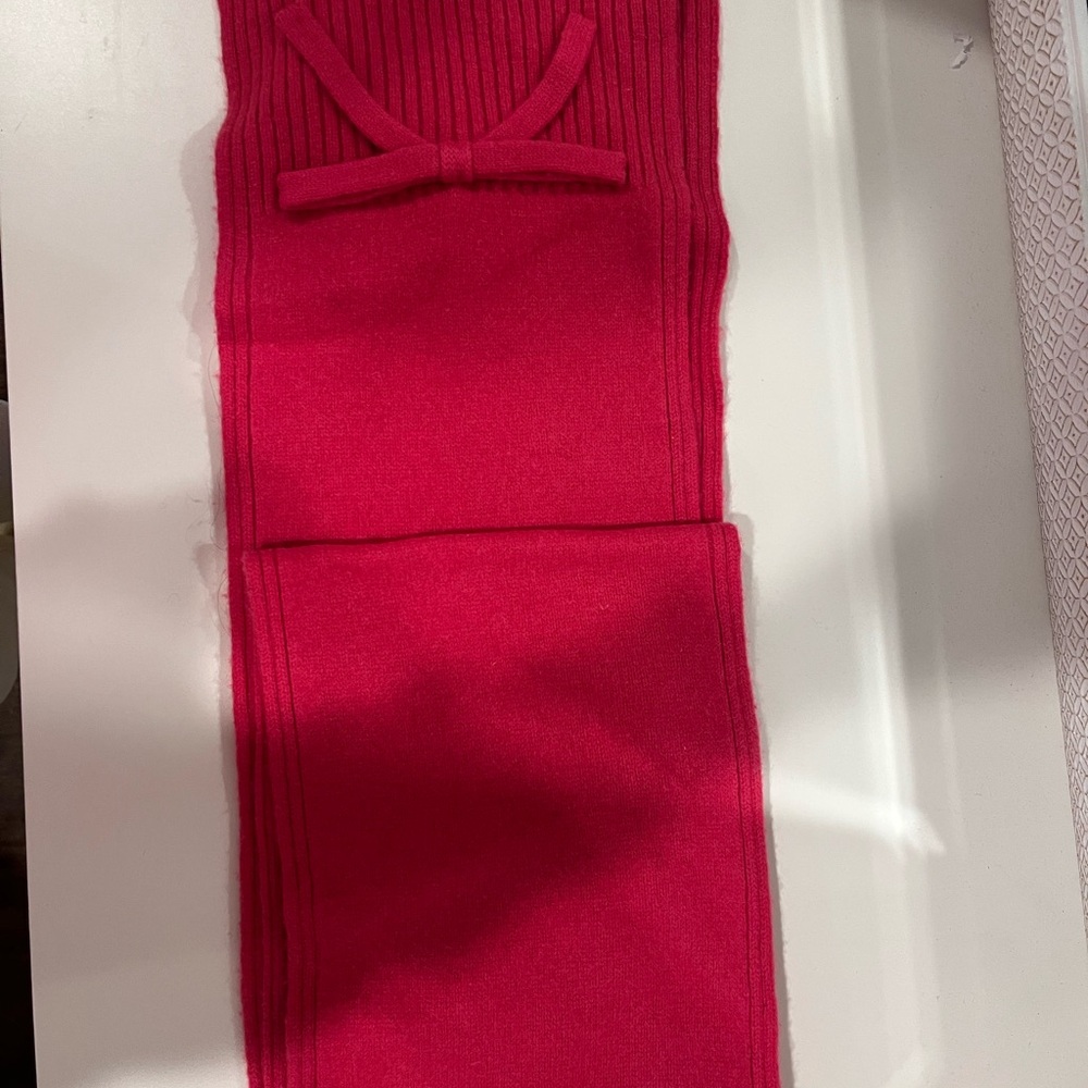 Red Knit Scarf with Bow Detail